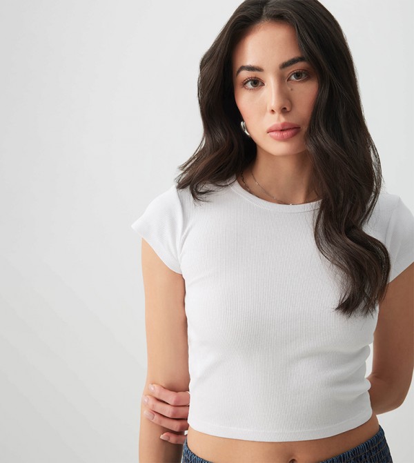 Ribbed Short Sleeves Crop Top