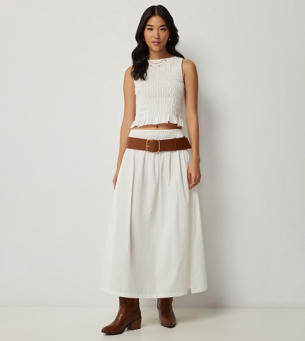 Elastic Waist Slit Maxi Skirt
