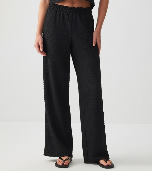 Crinkled Elastic Waist Wide Leg Pants