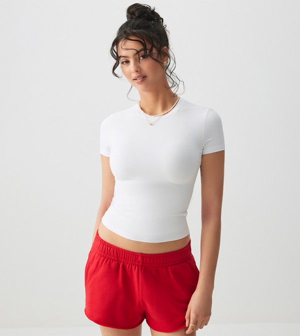 Solid Short Sleeves Fitted Top
