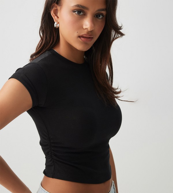 Ruched Side Short Sleeves Top