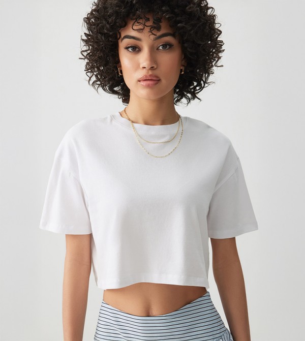 Solid Short Sleeves Boxy Crop T-Shirt