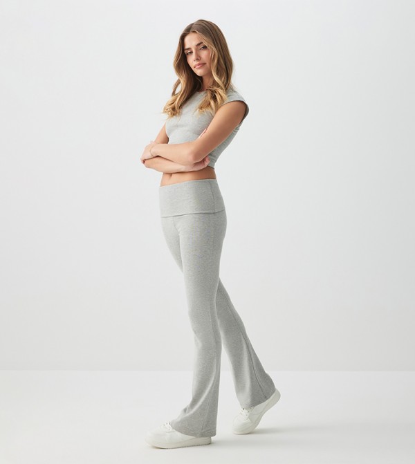 Melange Foldover Flared Pants