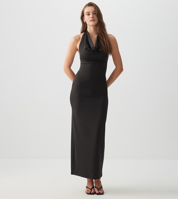 Solid Cowl Neck Bodycon Maxi Dress