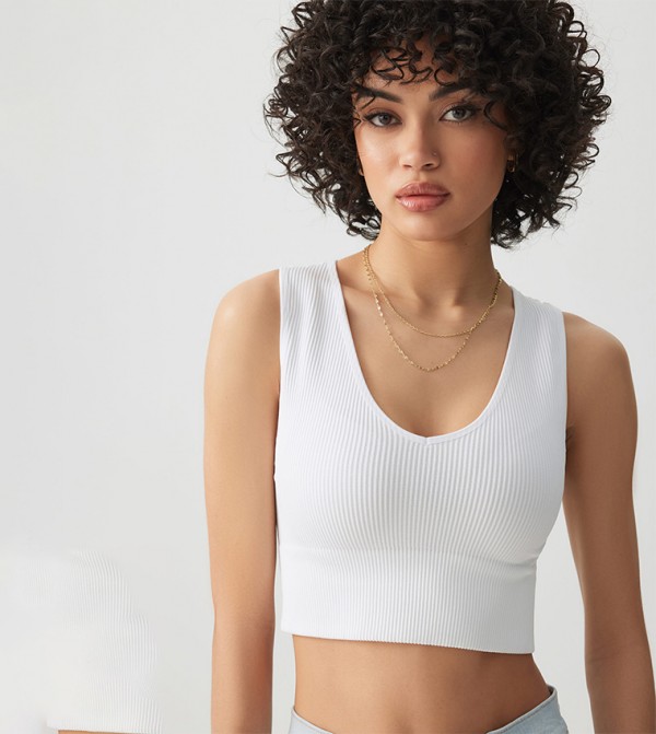 Ribbed V-Neck Crop Tank Top
