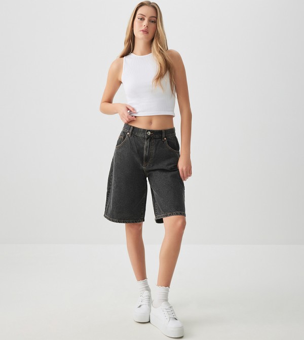 Ribbed Crew Neck Crop Tank Top