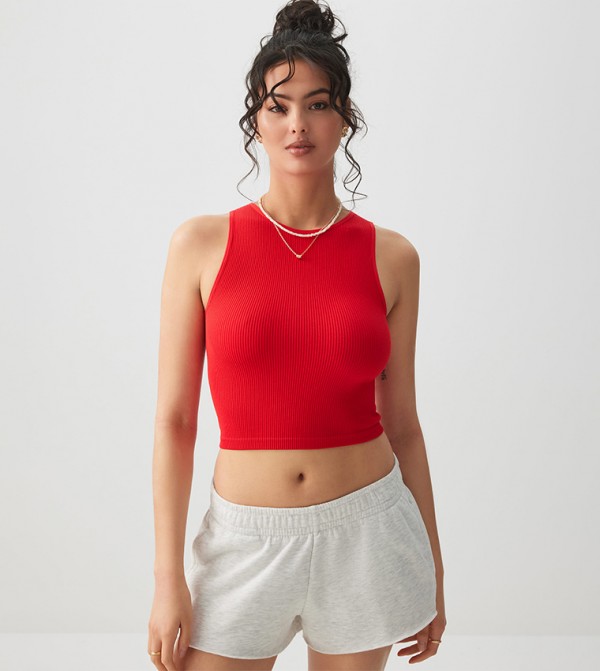 Ribbed Crew Neck Crop Tank Top