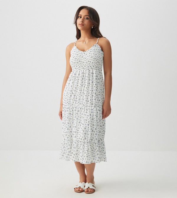 Floral Printed Strappy Tiered Midi Dress