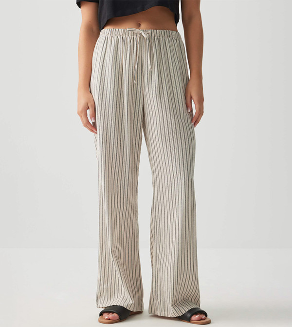 Striped Drawstring Waist Wide Leg Pants