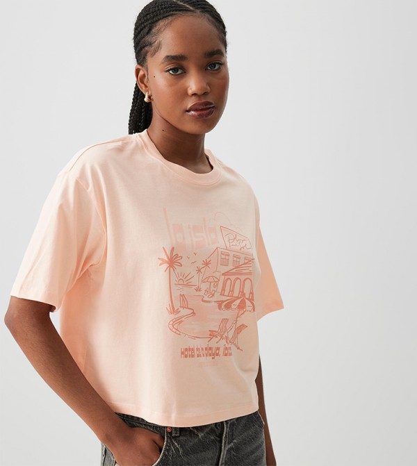 Printed Short Sleeves Boxy T-Shirt