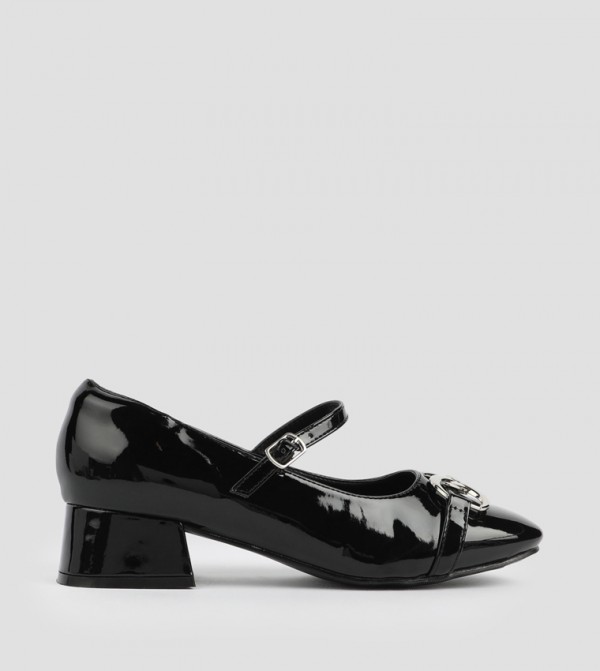 Metal Accent Faux Leather Mary Jane Pumps