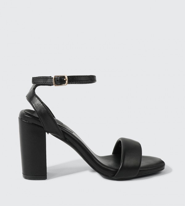 Textured Ankle Loop Block Heel Sandals