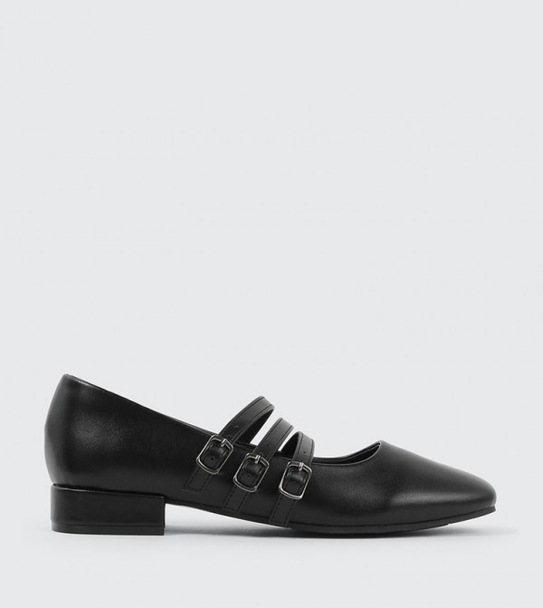 Textured Triple Strap Mary Jane Pumps