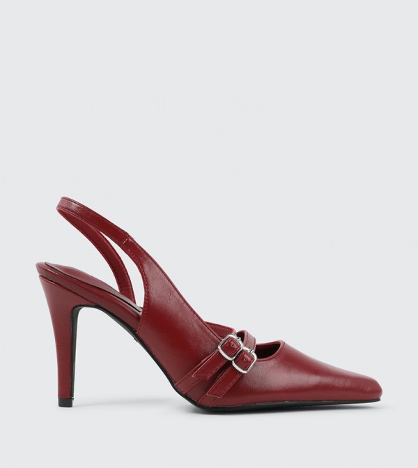 Textured Pointed Toe Slingback Pumps