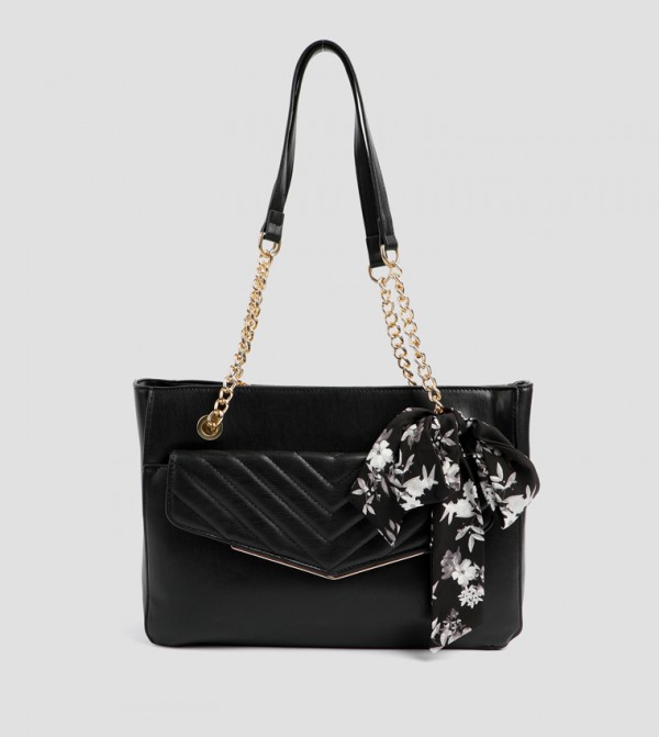 Faux Leather Shoulder Bag with Scarf