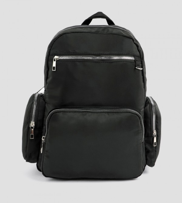 Solid Nylon Zippered Backpack