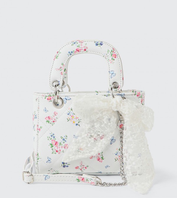 Printed Mini Satchel Bag with Bow Detail