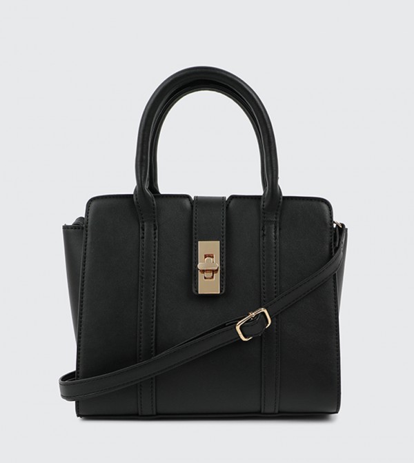 Textured Twist Lock Satchel Bag