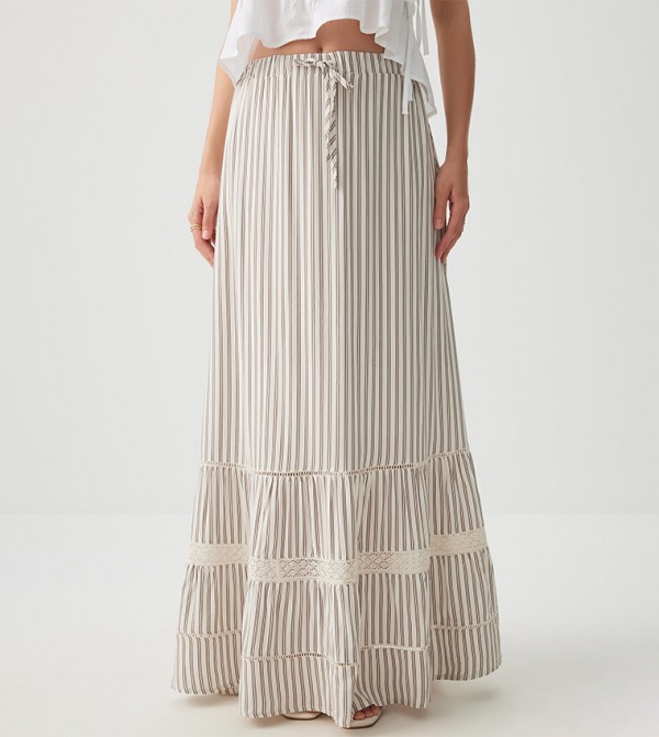 Striped High Waist Tiered Maxi Skirt