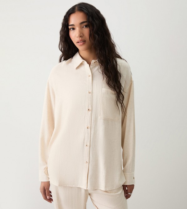 Linen Blend Long Sleeves Oversized Shirt