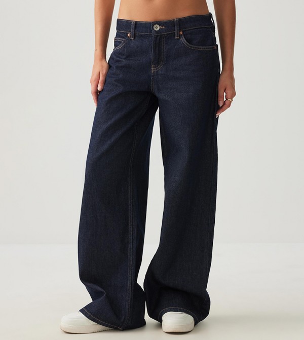 Washed Low Rise Wide Leg Jeans