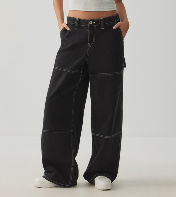 Washed Slouchy Wide Leg Carpenter Jeans