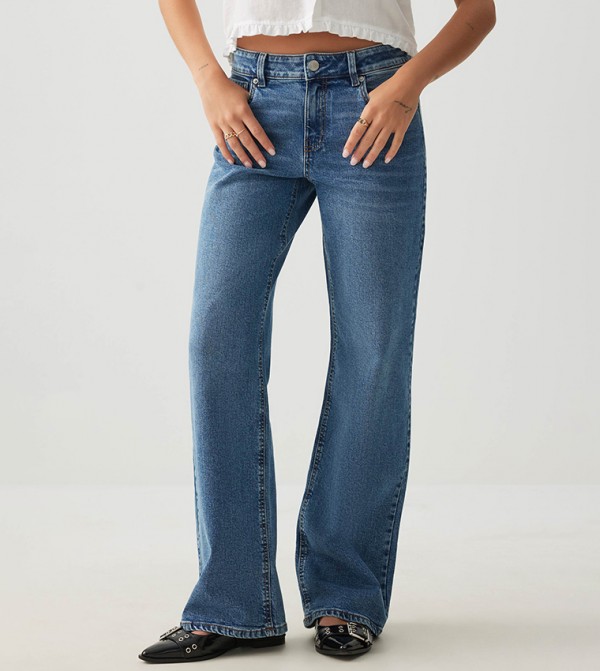 Washed Mid Rise Flared Jeans