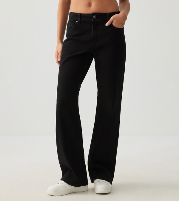 Washed Mid Rise Wide Leg Jeans