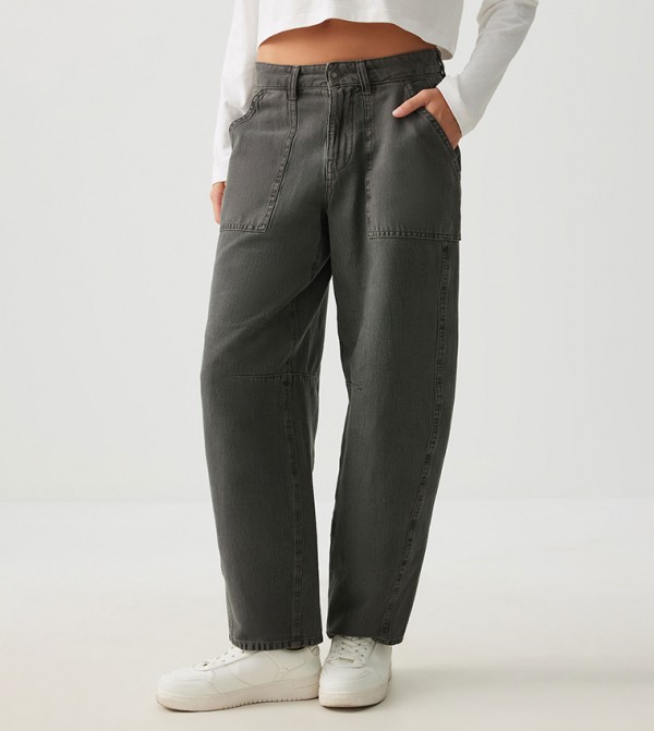 High Rise Stretch Twill Barrel Pants
