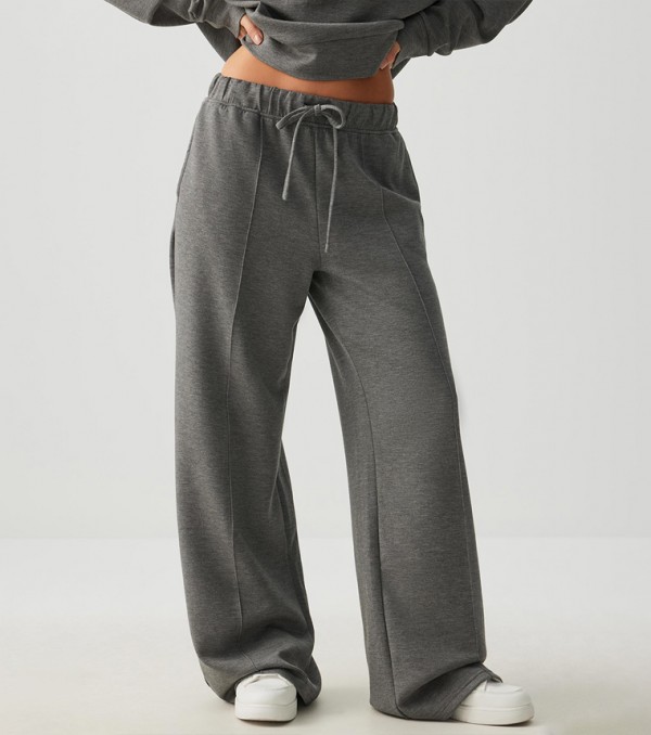 Drawstring Waist Wide Leg Scuba Pants