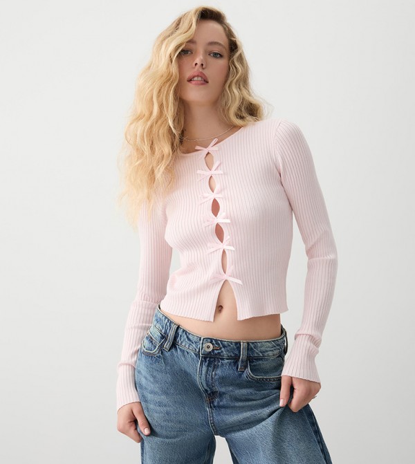 Bow Front Long Sleeves Top