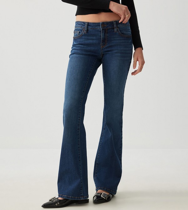 Washed Low Rise Flared Jeans