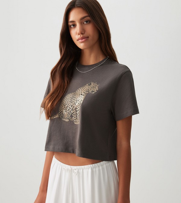 Printed Short Sleeves Crop T-Shirt