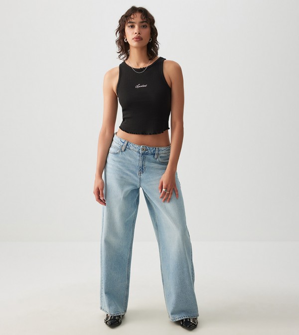 Embroidery Detail Crop Tank Top