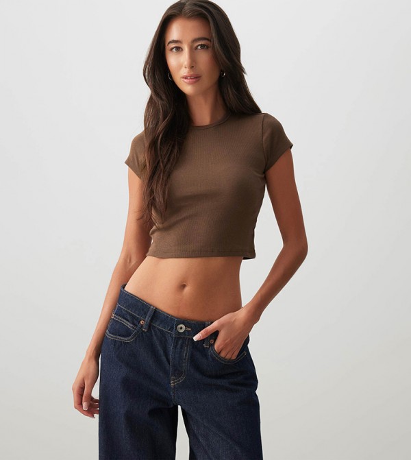 Solid Crew Neck Ultra Crop Top