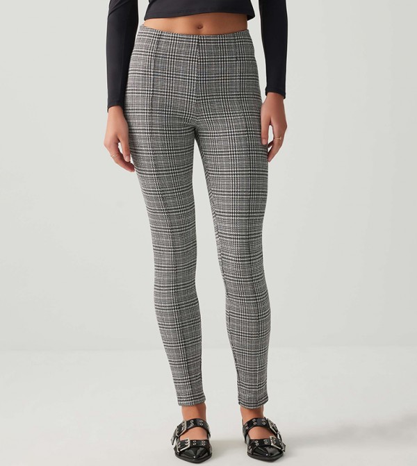 Plaid High Rise Pintuck Leggings