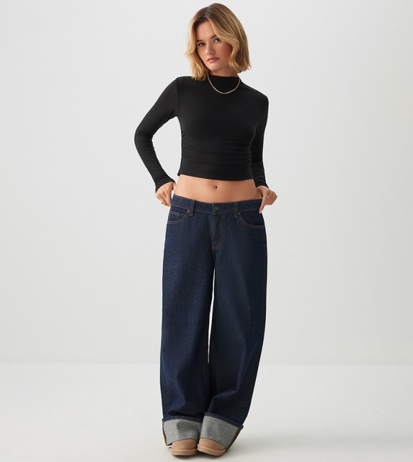 Ruched Side Long Sleeve Crop Top