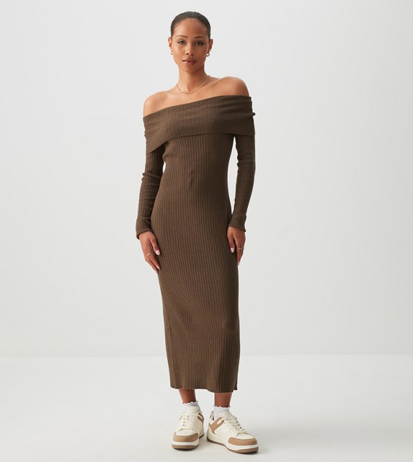 Off Shoulder Midi Sweater Dress