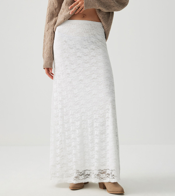 تنورة ماكسي دانتيل بخصر مرن 