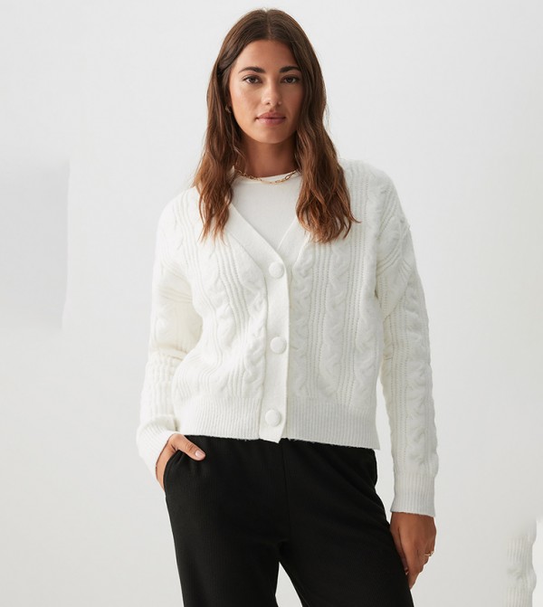 Cable Knit V-Neck Cardigan