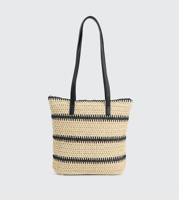 Striped Straw Tote Bag