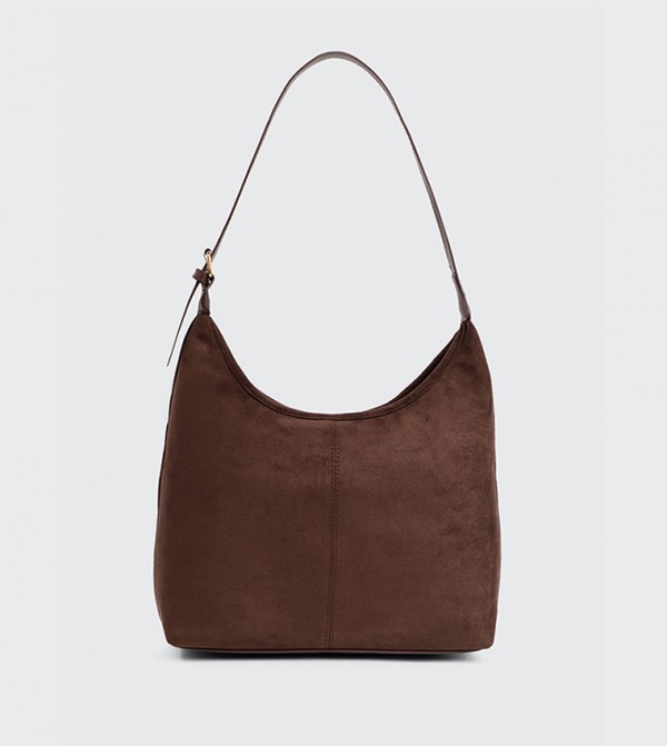 Solid Faux Suede Shoulder Bag, Large