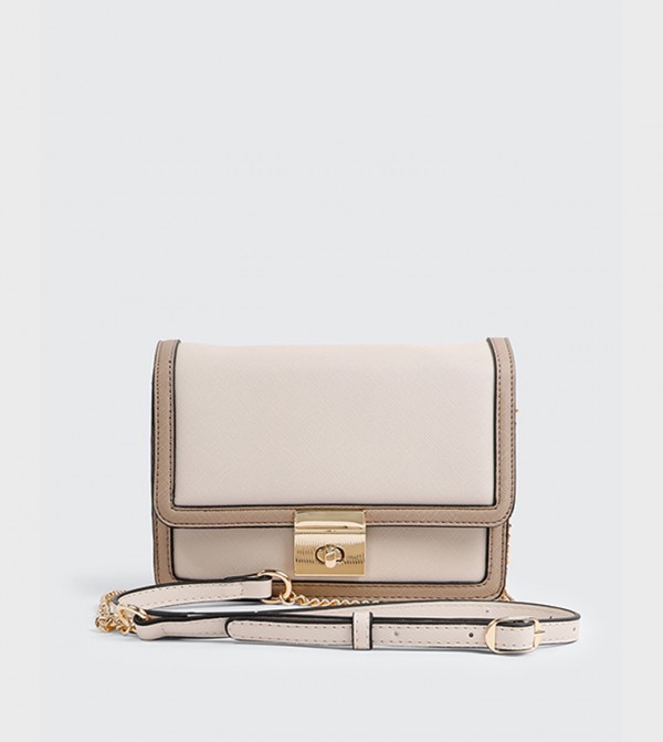 Textured Twist Lock Flap Crossbody Bag