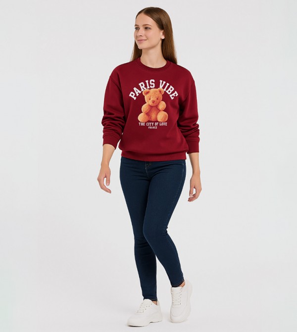 Printed Crew Neck Cotton Fleece Sweatshirt