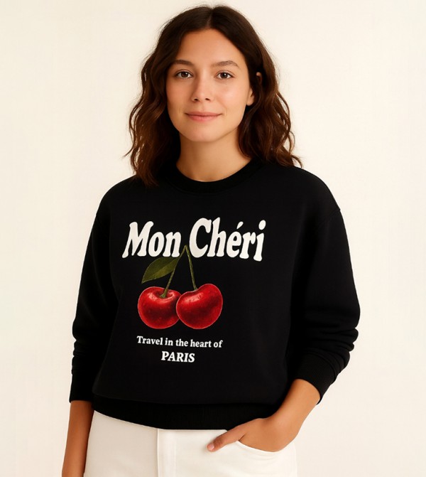 Printed Crew Neck Cotton Fleece Sweatshirt