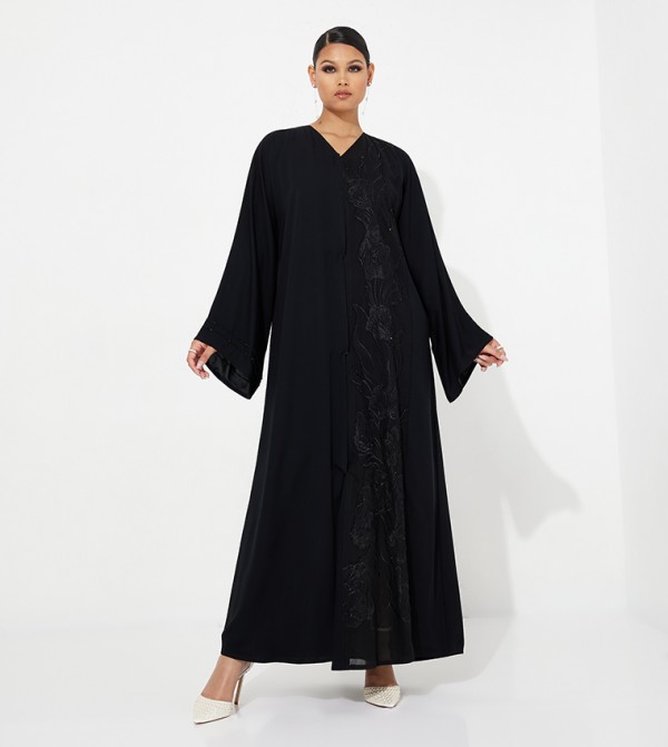 Stone Embellished Wide Sleeves Abaya