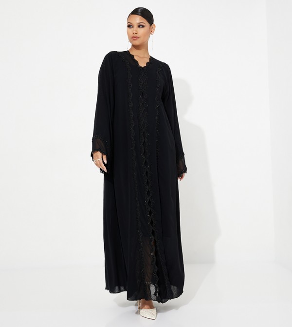 Lace Embellished Wide Sleeves Abaya