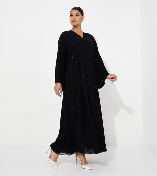 Stone Embellished Wide Sleeves Abaya