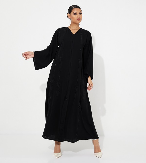 Stone Embellished V-Neck Abaya