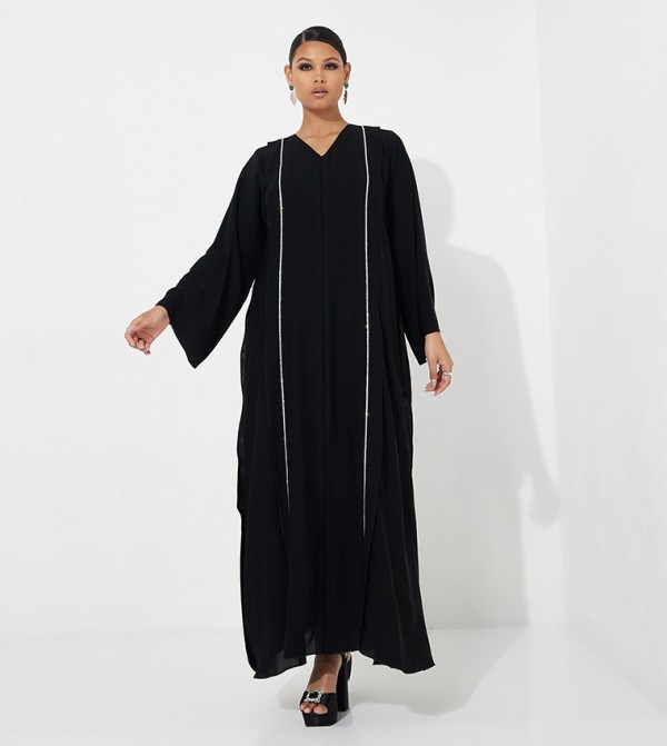 Stone Embellished V-Neck Abaya